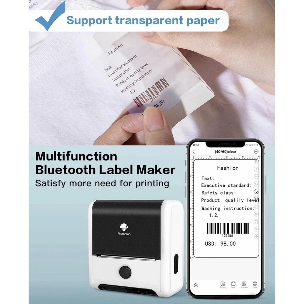 Phomemo M200 Thermal Printer Bluetooth POS Receipt Label Maker for Android & iOS